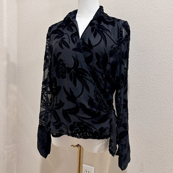 Vintage Anne Carson Black Chiffon Wrap Around Blouse in Size Small - Picture 2 of 6